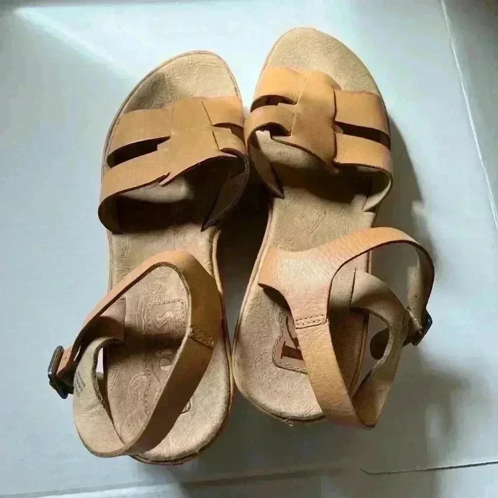 Korks by kork-ease Brown Leather Sandal Chunky Heel Clogs Size 7